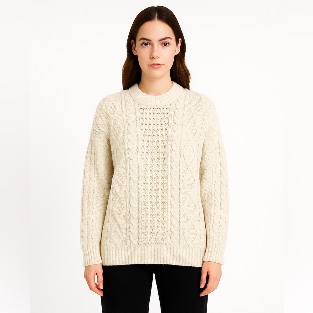 Vtg Sears The Men's Store Ivory Chunky Cable Knit Sweater M Rory Gilmore coded